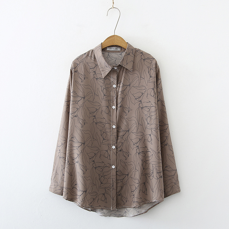 Women Shirts Blusas Feminine Spring Cotton Flower Long Sleeve Shirt Printing Pendulous Chiffon Top Female clothes 707G 210420