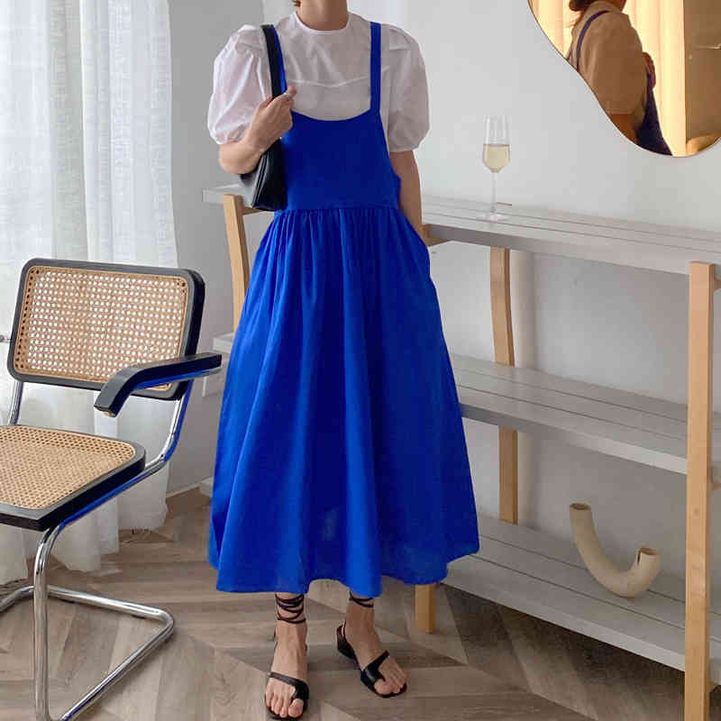Nomikuma Korean Chic 2Pieces Sets Puff Short Sleeve Blouse Shirt + Bow Tie High Waist A-line Sling Dress Sweet Suits 6F855 210427