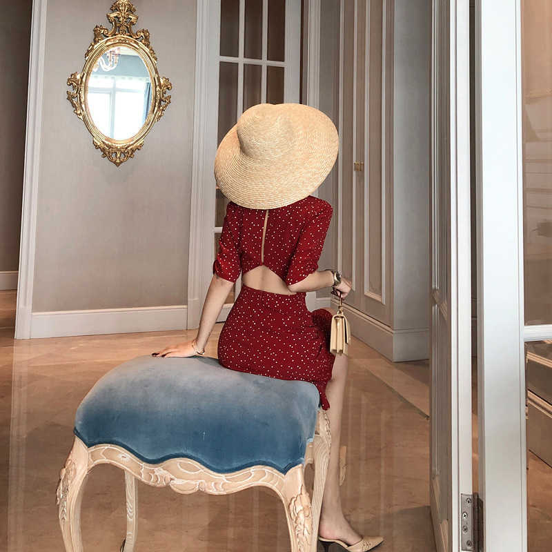 Style Korean-style WOMEN'S Wear French-Waist Hugging A- line V-neck Backless Short Sleeve dress 210623