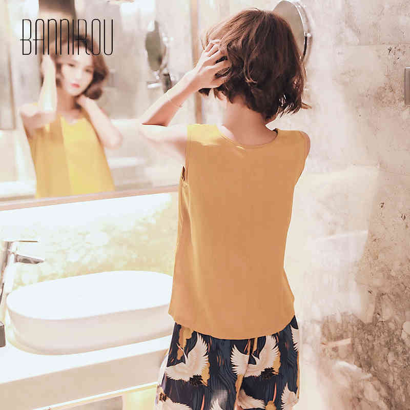 BANNIROU 100% Viscose Women Pajamas Sets Pyjamas Set Printed Sleepwear Female Night Suits Sleep Wear Sets New 4 Pieces 210330