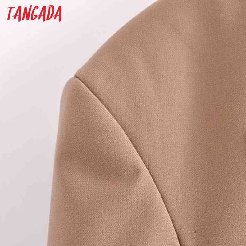 Women Fashion Solid Khaki Crop Blazer Coat Vintage Long Sleeve Female Outerwear Chic Tops 3H264 210416