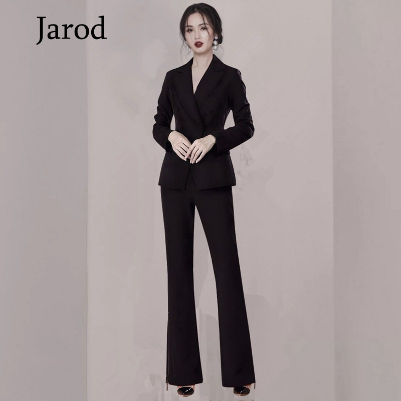 Fashion Business Pant 2 Two Pieces Office Formal Double Breasted Jacket and OL Long Pant Black Blazer Set Women Suits 210518, Gray 
Fashion Business Pant 2 Two Pieces Office Formal Double Breasted Jacket and OL Long Pant Black Blazer Set Women Suits 210518, Gray