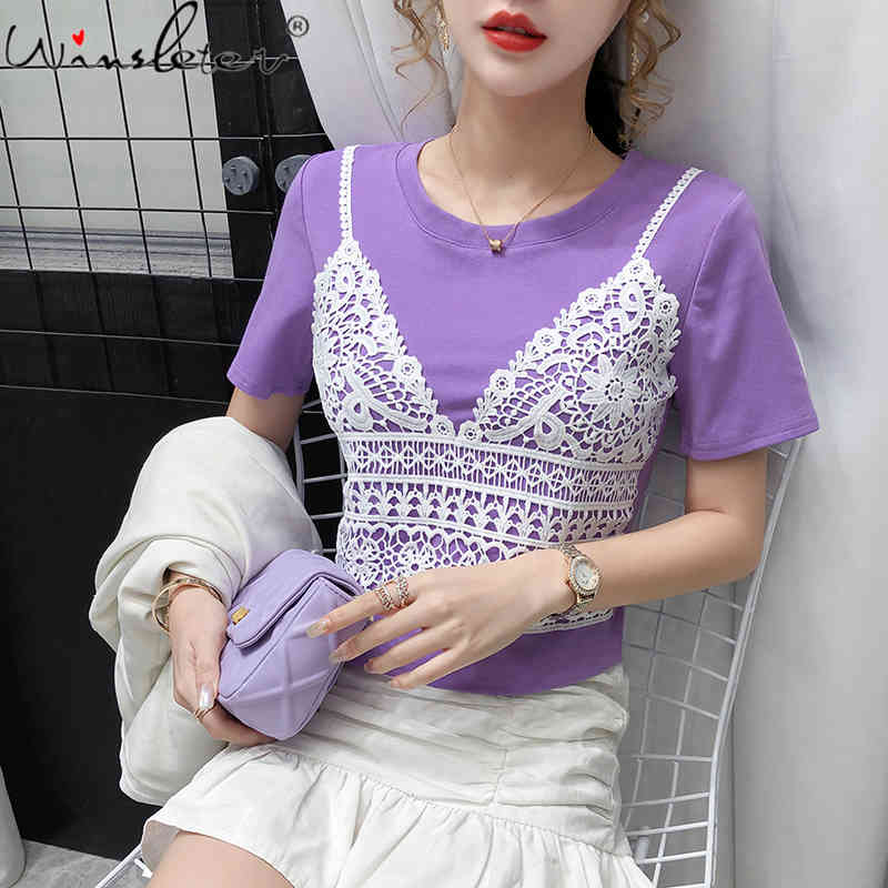 Women's T-Shirt Summer Korean Clothes Fake Two Piece Lace T-shirt Women Sexy Crop Tops Ropa Mujer Cotton Bottoming Shirt Short Sle, White tshirt
Women's T-Shirt Summer Korean Clothes Fake Two Piece Lace T-shirt Women Sexy Crop Tops Ropa Mujer Cotton Bottoming Shirt Short Sle, White tshirt