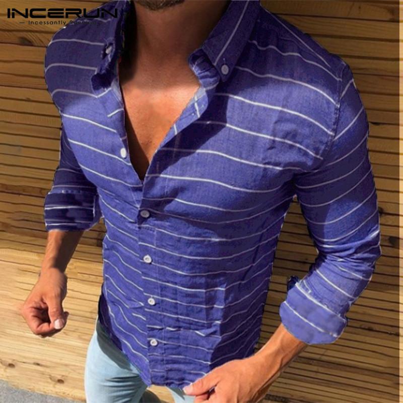 Fashion Men Striped Shirt Lapel Long Sleeve Camisa Masculina Streetwear Casual Dress Shirts Clothes 2021 Men's