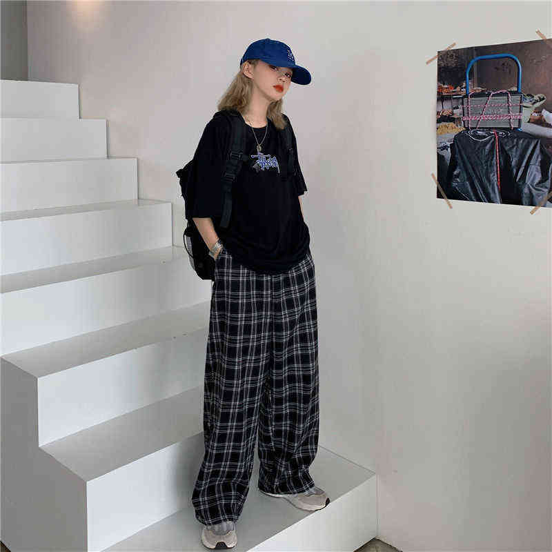 Lucyever Harajuku Plaid Pant Casual Oversize 3XL Loose Wide Leg Trousers Ins Retro Teens Hiphop Unisex Straight 211124Z