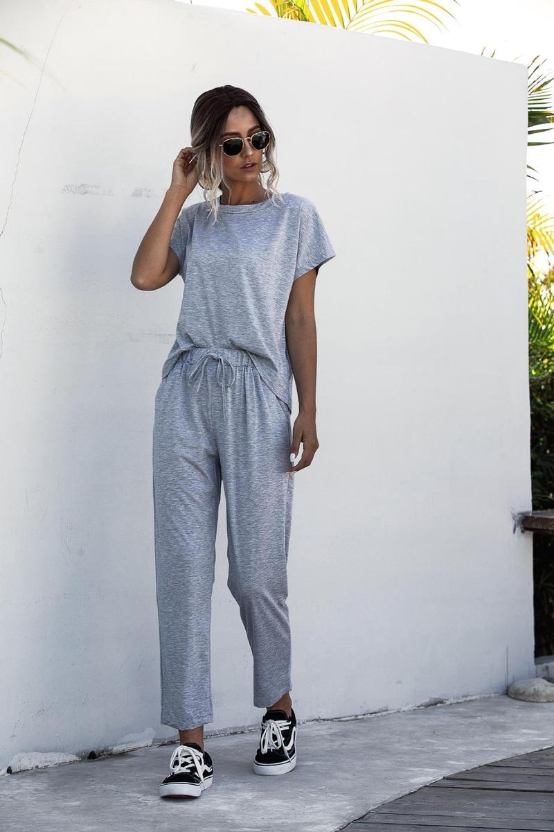 Tracksuits Women Sets 2 Piece Summer Sports Jogger Solid Short Sleeve Sweatshirt Homewear Trousers Plus Size Sleepwear Two Dress