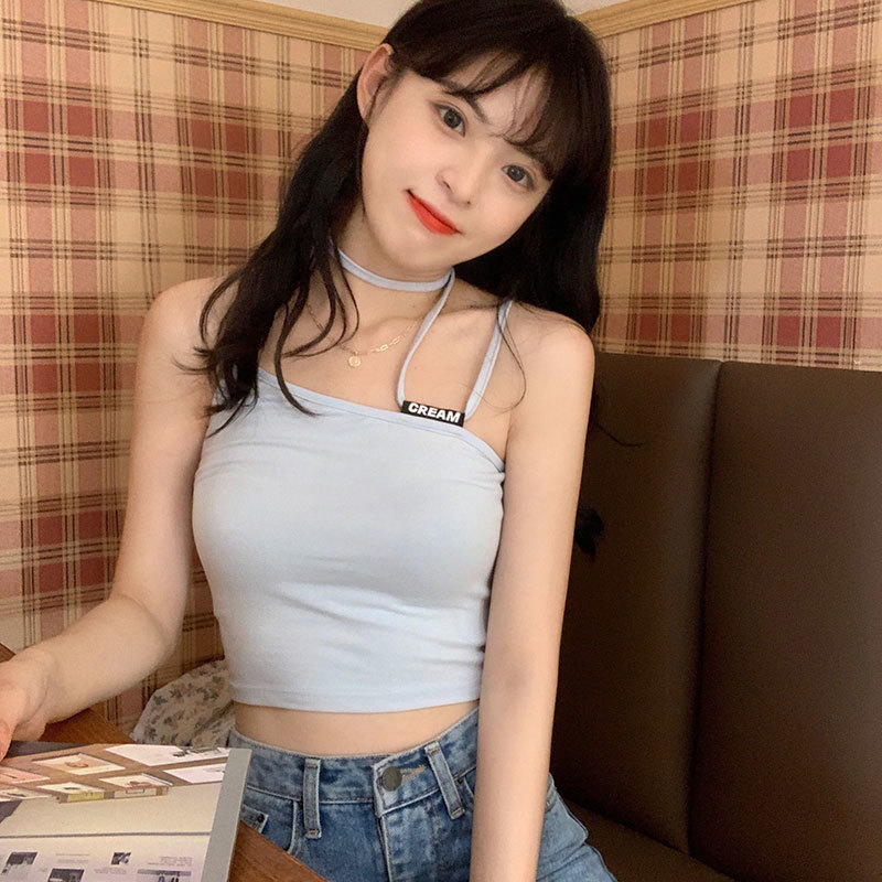 3 colors women korean style slim sleeveless summer tank tops halter crop tops camis vest women (X1470 210423