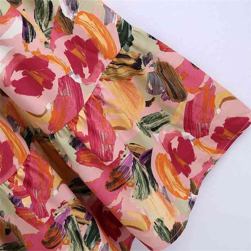 PUWD Sweet Women Square Collar Sling Dress Summer Fashion Ladies Chinese Style A-line Female Ink Painting 210522