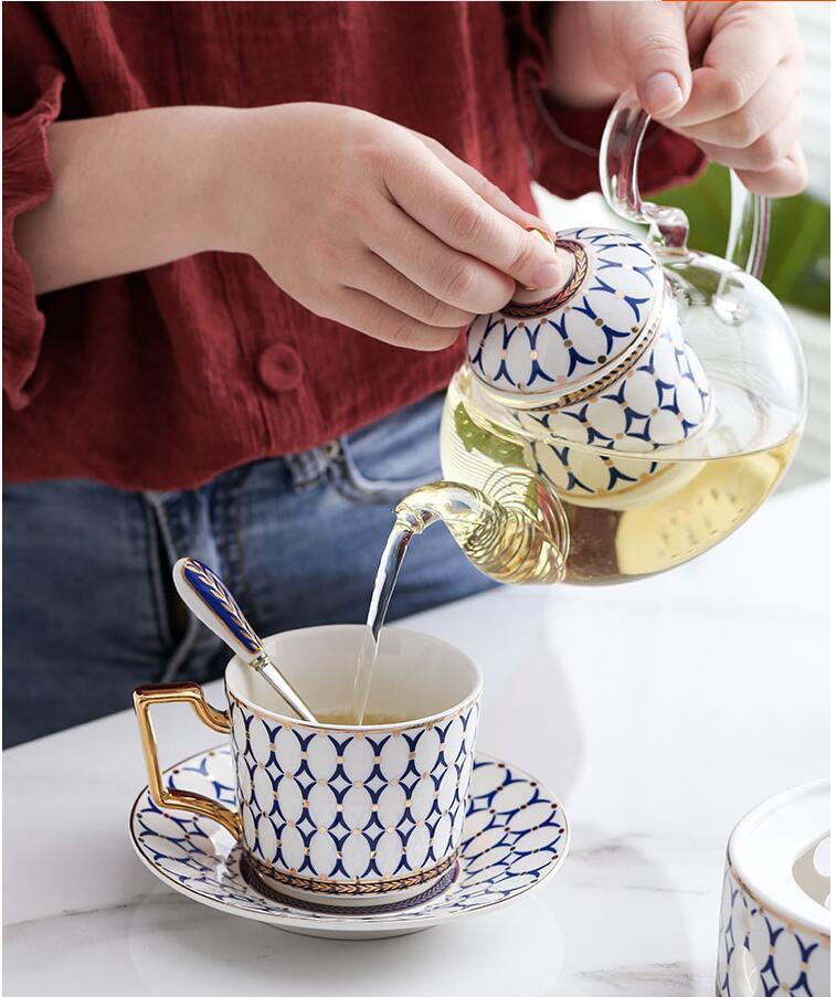 Cups & Saucers European Style Teapot Bone China Coffee Cup Saucer Set Hand-painted Striped Ceramic English Afternoon Tea Drinking