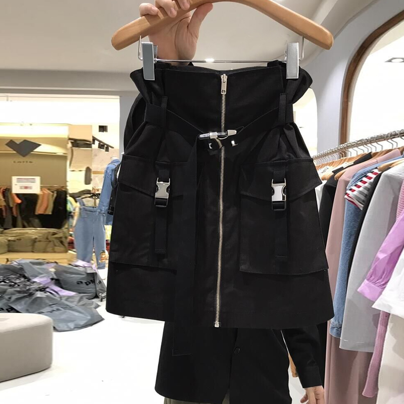 Nomikuma Safari Style Double Pocket Woman Skirts Zipper Belt High Waist Mini A-line Skirt Spring Summer Mujer Faldas 6G670 210427