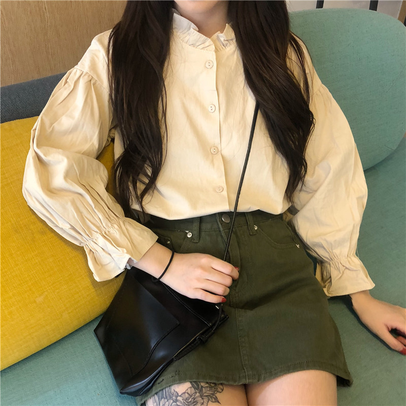 All-match Women Stylish Autumn White Solid Blouse Shirt Korean Style Long Sleeve Kawaii Casual Tops 11359 210508
