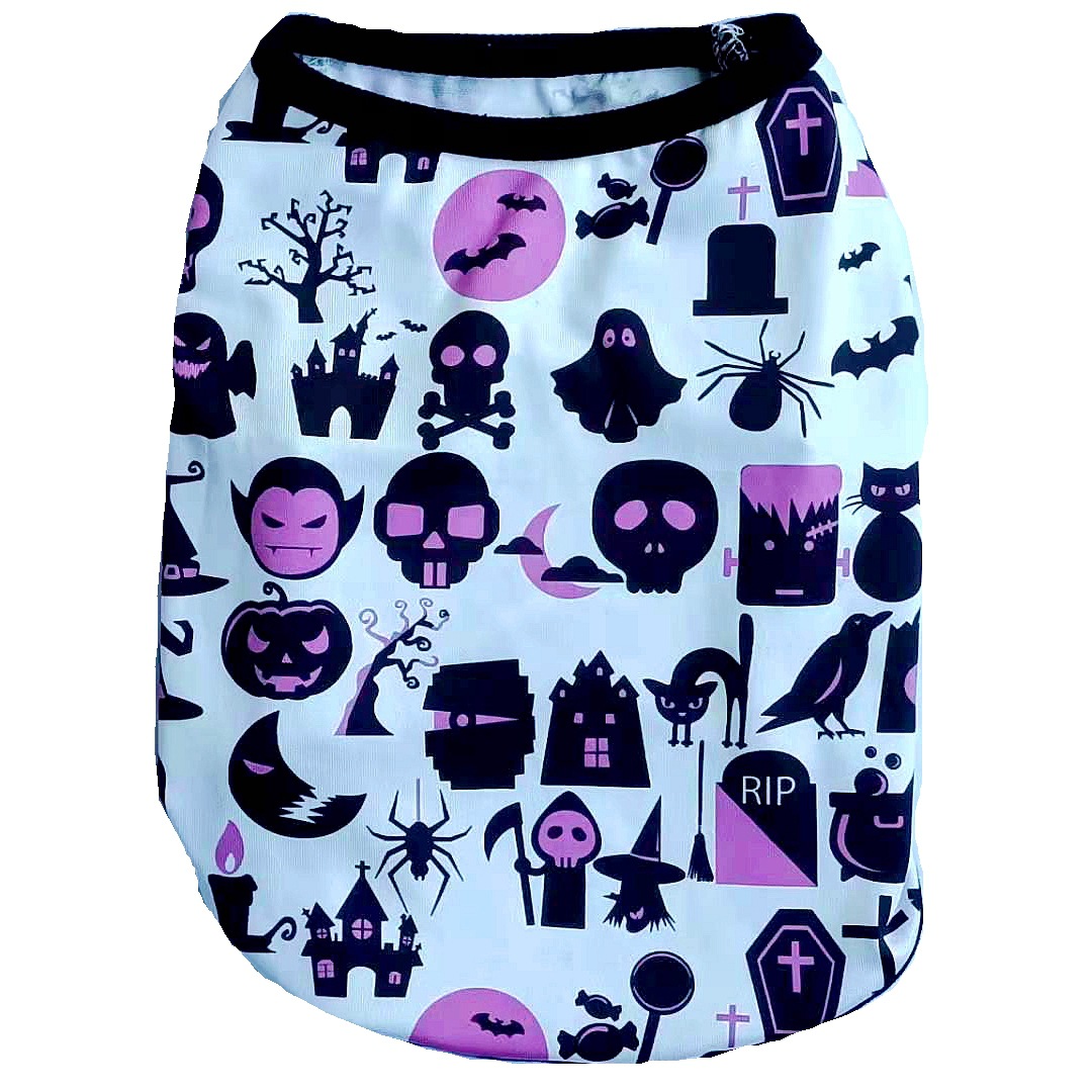 Dog Apparel Halloween Shirt Breathable Pet T-Shirt Doggy Puppy Clothes Pumpkin Ghosts Bats Skeletons Doggi Apparels for All Saints Day Parties Small D