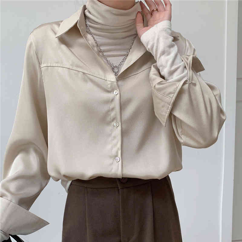 Korea Loose Chiffon Women Blouse and Tops Casual Vintage Lantern Sleeve Female Shirt Apricot White Button Clothing 13170 210508