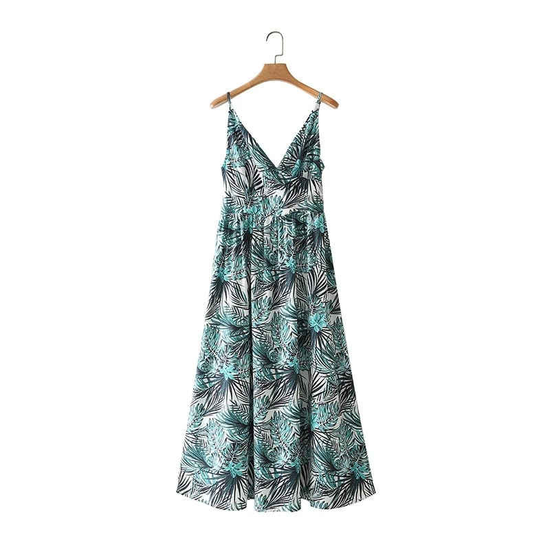 Summer Women Rainforest Print Suspender Midi Dress Female Sleeveless Clothes Casual Lady Loose Vestido D7781 210430Z