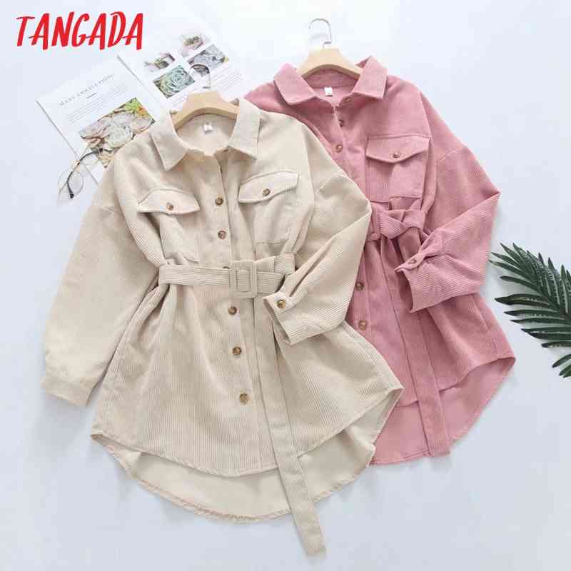 Women Oversized Corduroy Shirt with Slash Long Sleeve Chic Female Casual Tops Blusas HX05 210416