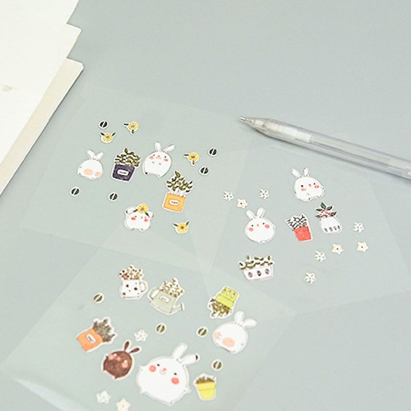 1Pack Diary Decoration Cute School Supplies Transparent Cartoon Pattern Nice Gift for DIY Scrapbook Art Paper Sticker Bag
