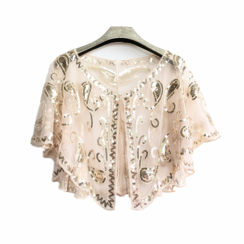 Wraps & Jackets Womens Sequins Shrug Shawl Wedding Dresses Cover Up Flapper Cape Ladies Beaded Shawls Evening Party Bridal