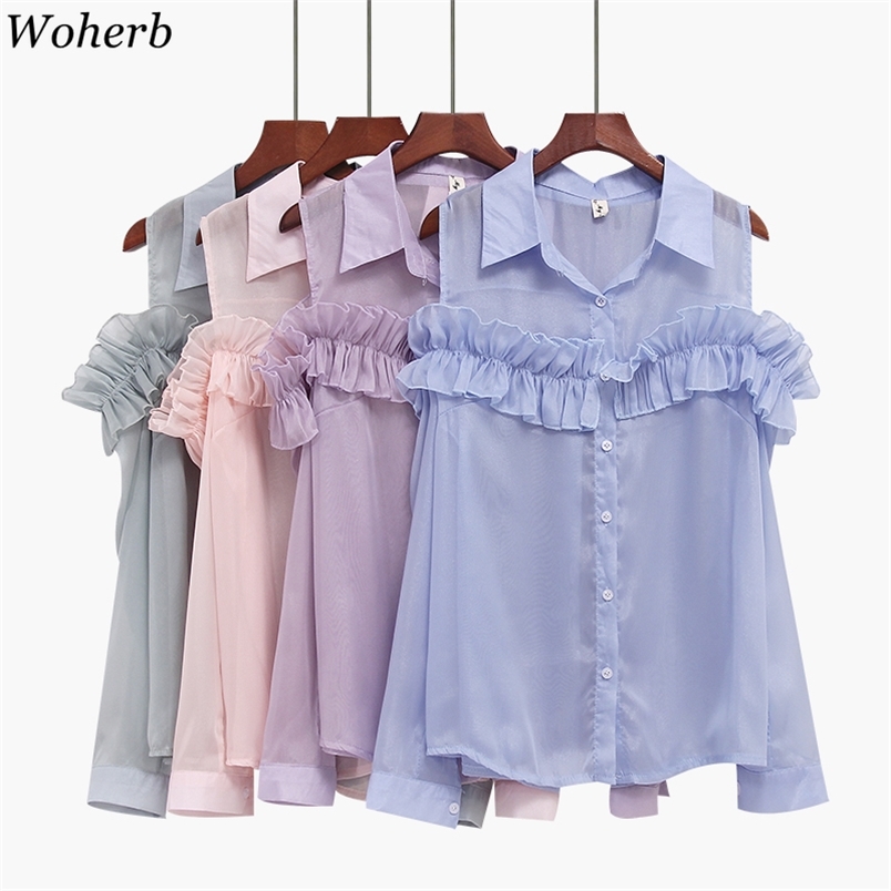 Women Blouses Summer Off Shoulder Long Sleeve Tops Korean Loose Ruffles Chiffon Sunscreen Shirts Chic Elegant Blusas 210519, Blue
Women Blouses Summer Off Shoulder Long Sleeve Tops Korean Loose Ruffles Chiffon Sunscreen Shirts Chic Elegant Blusas 210519, Blue