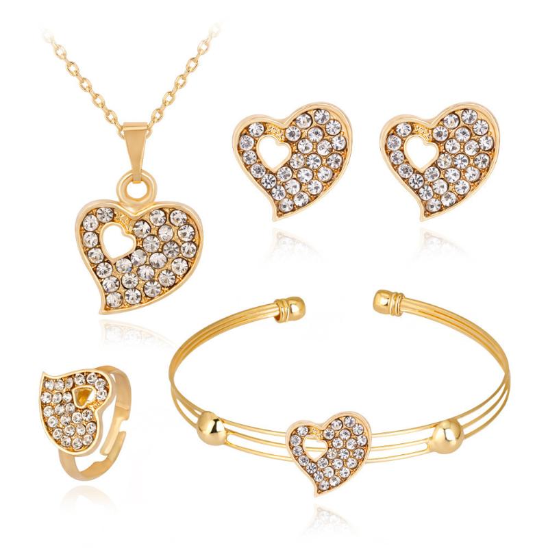 Chains Fashion Gold Color Heart Jewelry Sets Crystal Necklace Bangle Ring Earrings Set Wedding Gift For Women, Silver
Chains Fashion Gold Color Heart Jewelry Sets Crystal Necklace Bangle Ring Earrings Set Wedding Gift For Women, Silver
