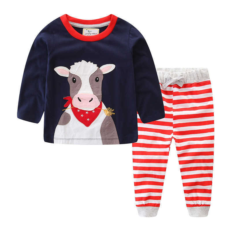 Jumping Applique clothing sets baby boys autumn suits for Christmas festival children clothes tops + pants 210529