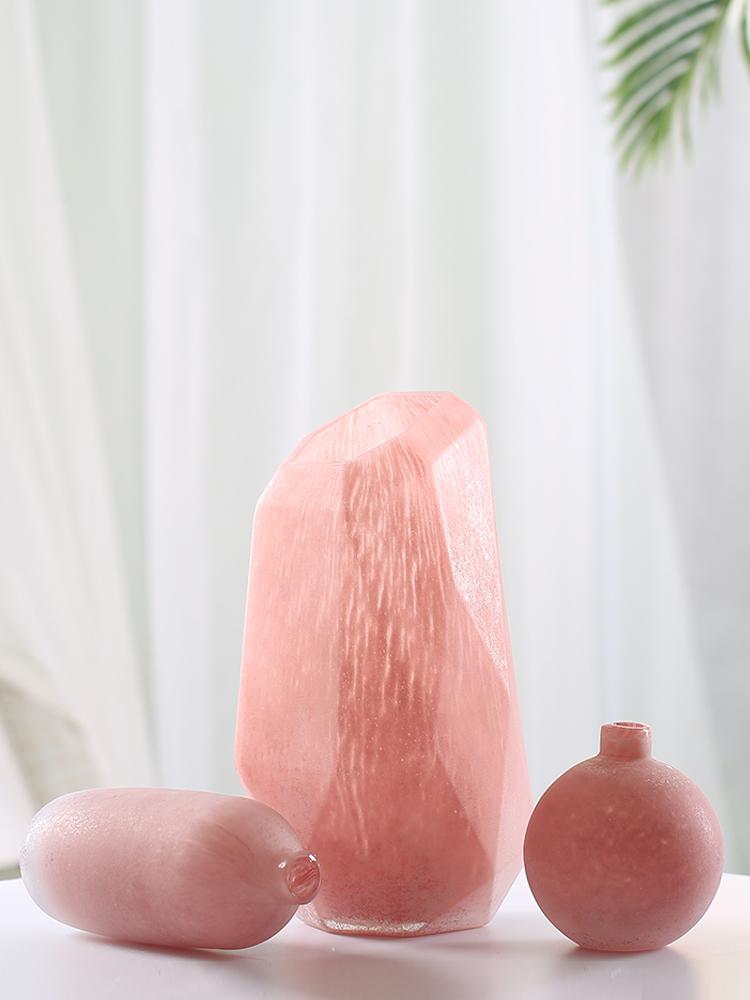 Nordic Modern Pink Geometric Marble Glass Vase Flower Arrangement Living Room Terrarium Containers Vases