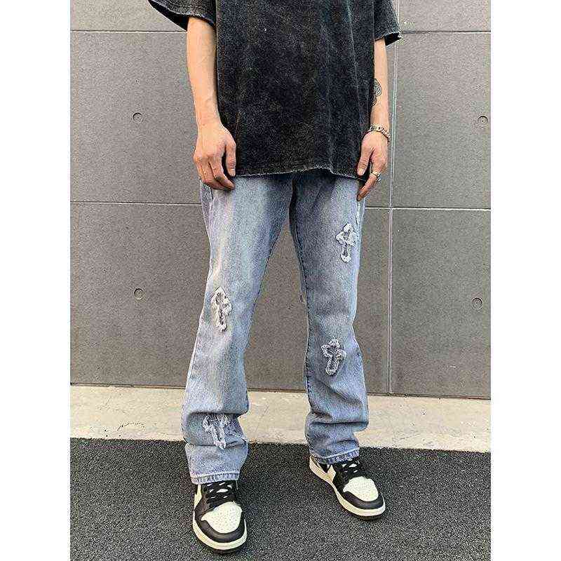 EukaaKa Men Streetwear baggy jeans trousers Cross hip hop Mens Loose Jeans Pants Women oversized Boyfriend Denim 211120
