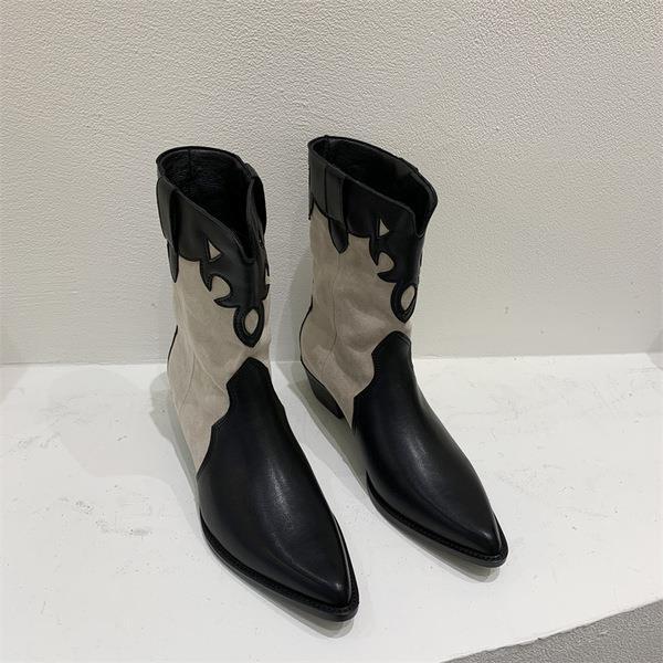 Boots Women's Autumn Pointe Shoes Clogs Platform Boots-Women Med Rubber Leather Mid-Calf Pointy Ladies Mid Calf Summer