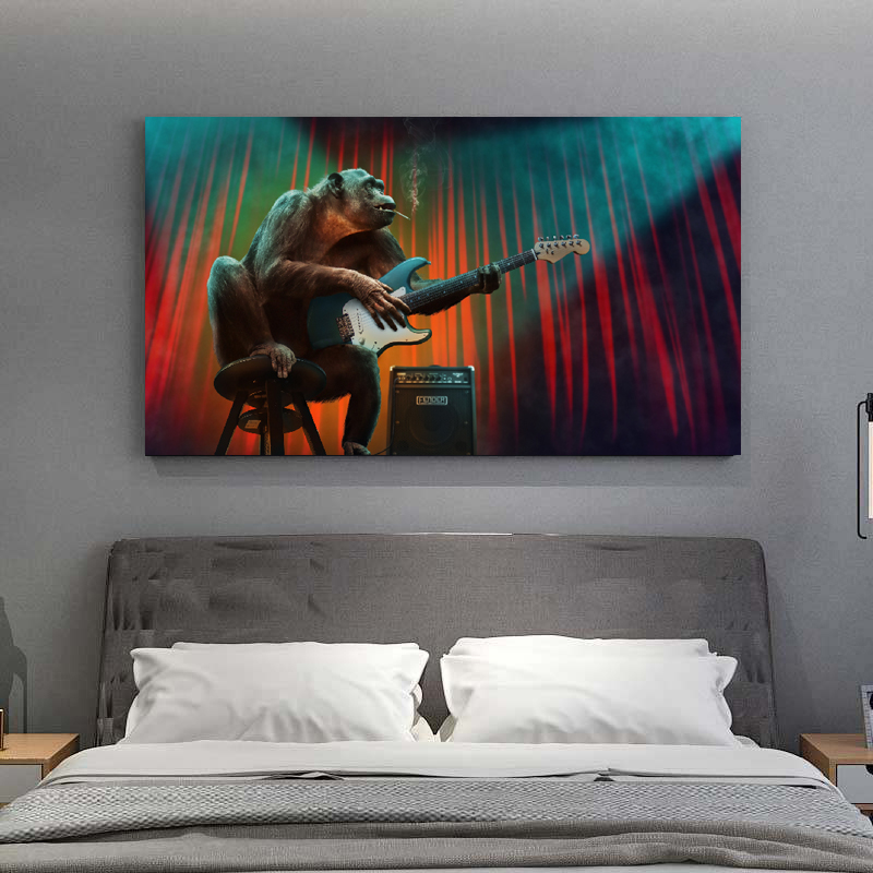 Large Size Canvas Painting Wall Art Funny Animal Poster Music Monkey Picture HD Print For Living Room Decoration Cuadros