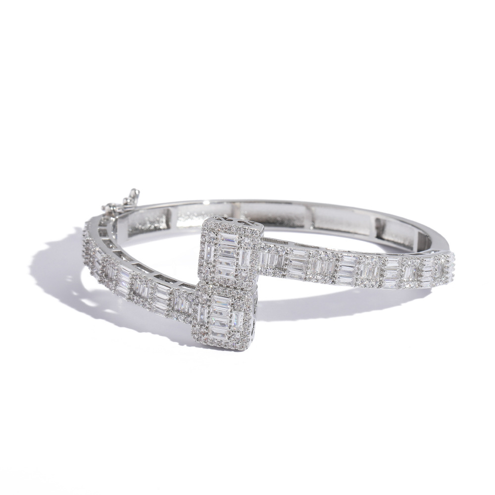 Hip Hop Wedding Bangle: Gold Filled Princess Cut Topaz Bracelet