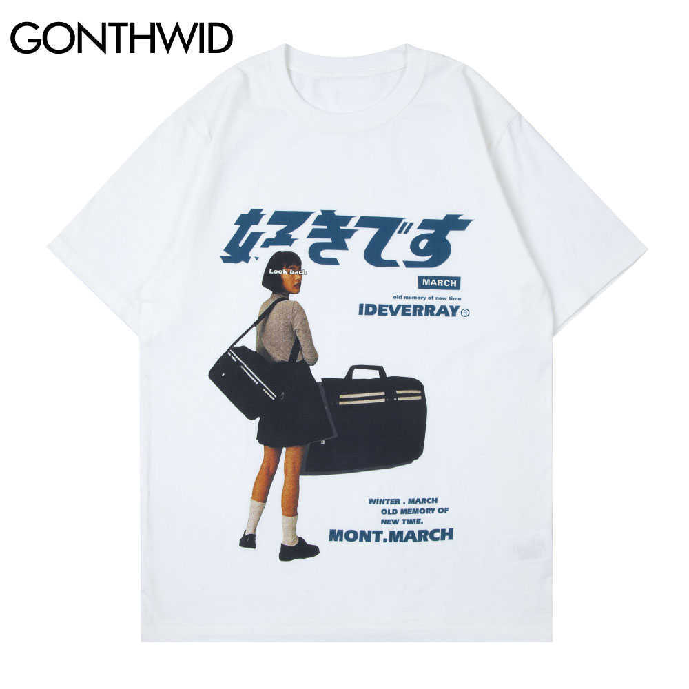 GONTHWID Tshirts Streetwear Harajuku Men Vintage Girl Poster Print Short Sleeve T-Shirts Casual Hip Hop Loose Cotton Tees Tops 210629