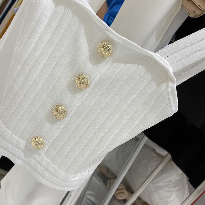 DEAT Women Elastic Knitted Rivet Suspender Bottomed Vest Sexy Solid Color Slim Fashion Spring Summer 11B141 210709