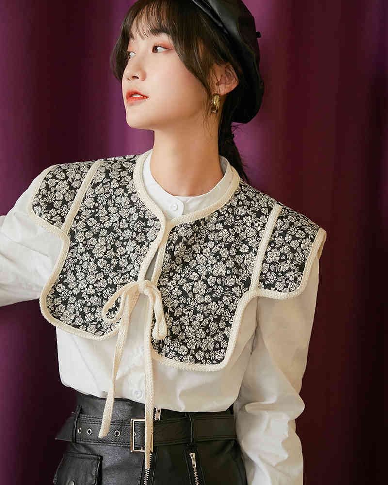 2 Piece Beige Long Sleeve Shirt Women Vintage Cape Button Up Ladies Top And Blouse Fall Clothing 210427