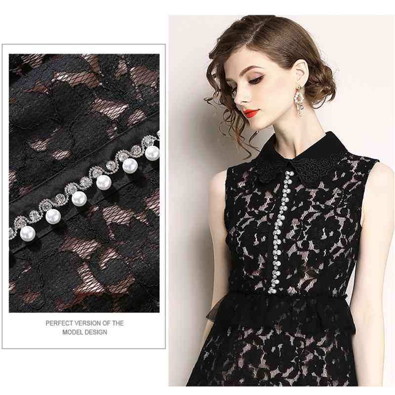 Arrival Runway Summer Sleeveless Vest Dress Women's Embroidered Lace Patchwork Black Dresses Vestidos 210520