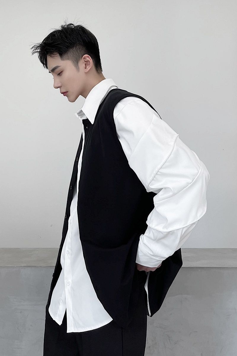 IEFB Spring And Summer Long Round Neck Cardigan Sleeveless Vest Single Button Wear Fashion Black White Tops 9Y5565 210524