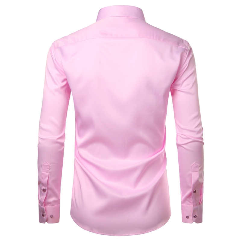 Pink Mens Dress Shirts Long Sleeve Bamboo Fiber Button Down Shirt Men Casual Slim Fit Non Iron Easy Care Wrinkle Free Shirt Male 210410