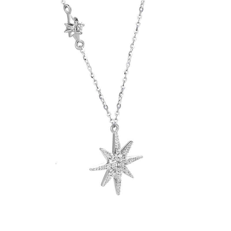 Popular Design Necklace Japanese and Korean Temperament Women's S925 Silver Bright Six Pointed Star Pendant 2021
