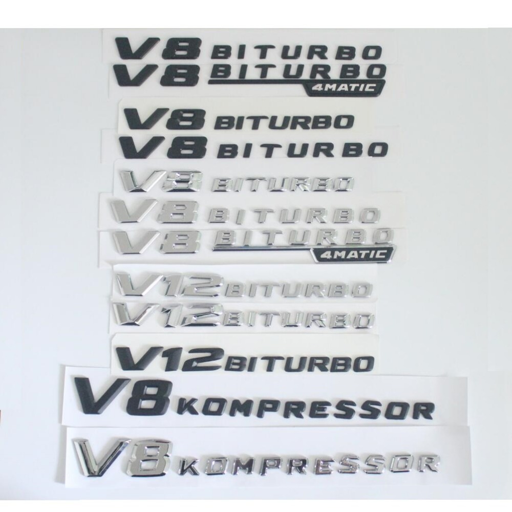 Fender Sides Letters V8 V12 BITURBO 4MATIC KOMPRESSOR TURBO Badge Emblem Emblems Badges for Mercedes Benz AMG, Flat font chrome
Fender Sides Letters V8 V12 BITURBO 4MATIC KOMPRESSOR TURBO Badge Emblem Emblems Badges for Mercedes Benz AMG, Flat font chrome