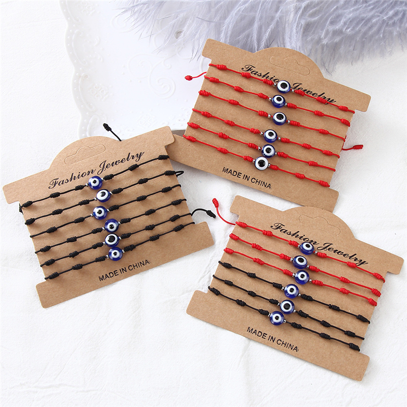 Blue Evil Eye Bracelets with Card Women Fashion Jewelry Mens Adjustable Glass Knotted Braided Rope Charm Bracelet Lucky Bangles Gifts 1lot=1set=6pcs