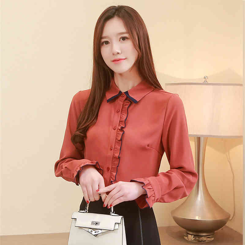 Solid White Shirts Women Blouses Autumn Loose Long Sleeve Fashion Doll Collar Office Lady Blusas Mujer 10756 210506