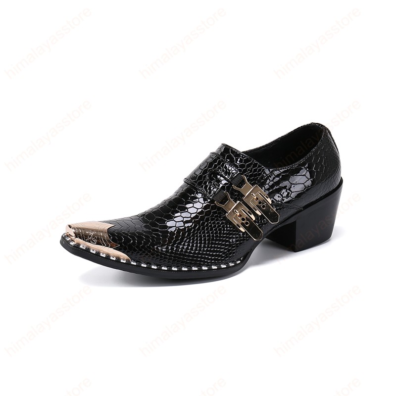 Men Plus Size Metal Pointed Toe Glossy Leather Men's Party Casual Business High Heel Shoes Wedding Dress Shoes