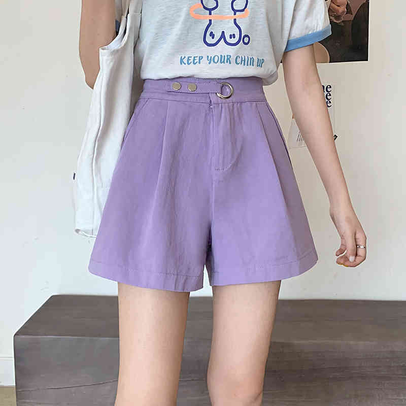 Korean Casual Chic Streetwear Solid Fashion High Waist Loose Wide Leg Femme Sexy Women All-Match Shorts 210421