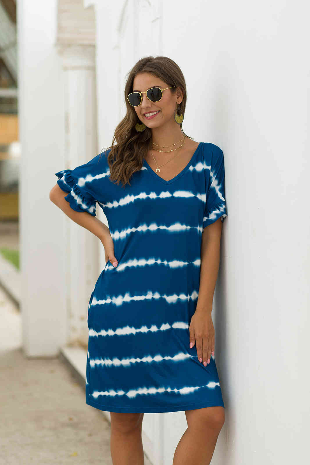 V-neck Fashion Temperament Dresses Pocket Stripe Tie-dye Casual Loose Short Sleeve Dress Summer 2 Colors Women, Black;gray
V-neck Fashion Temperament Dresses Pocket Stripe Tie-dye Casual Loose Short Sleeve Dress Summer 2 Colors Women, Black;gray