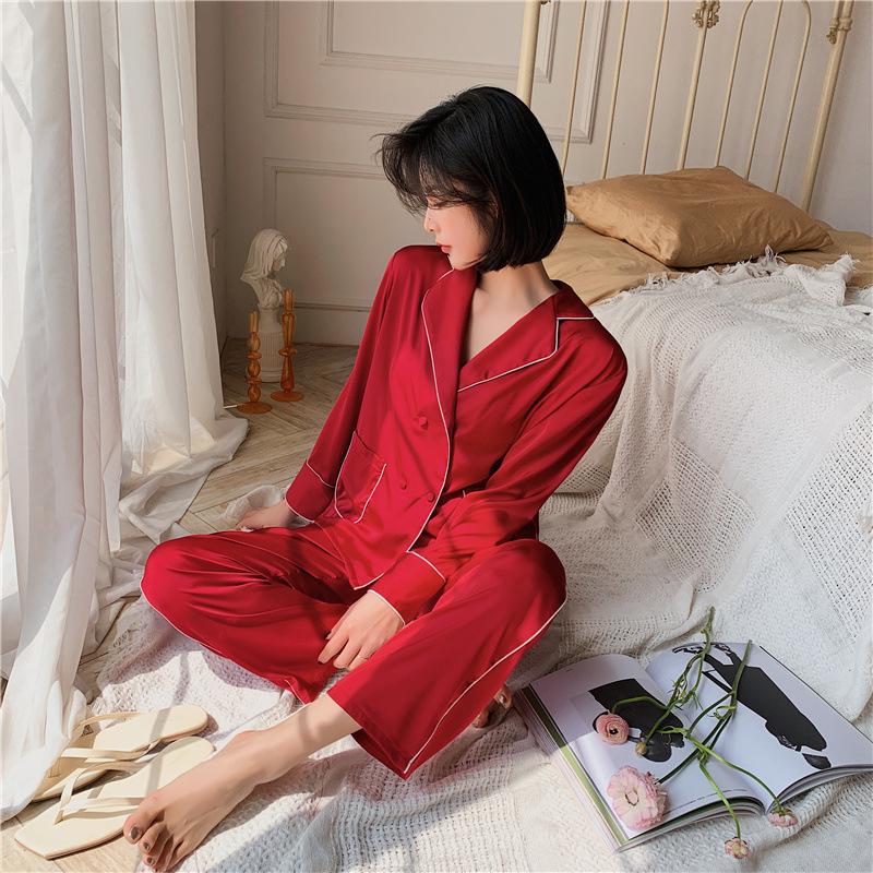 Summer Satin 2PCS Pajamas Suit Women Shirt&Pants Sleepwear Silky Homewear Pyjamas Casual Kimono Gown Intimate Lingerie Women's