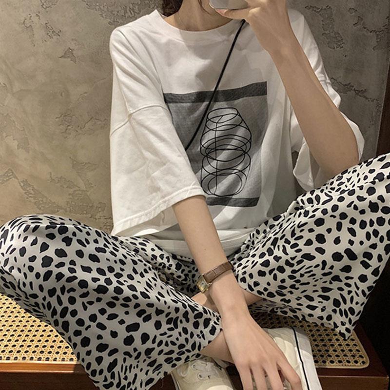 Pants & Capris Thin Sping Wild Casual Plus Size High Waist Leopard Wide Leg Women Loose Pantalones De Mujer Drop 210429