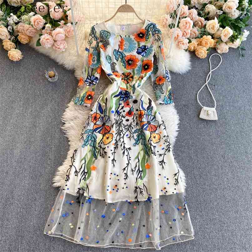 Luxury Flower Embroidered Retro Dress Women Fashion Elegant Mesh O-Neck 3/4 Sleeve A-line Vestidos De Mujer 210602, Apricot
Luxury Flower Embroidered Retro Dress Women Fashion Elegant Mesh O-Neck 3/4 Sleeve A-line Vestidos De Mujer 210602, Apricot