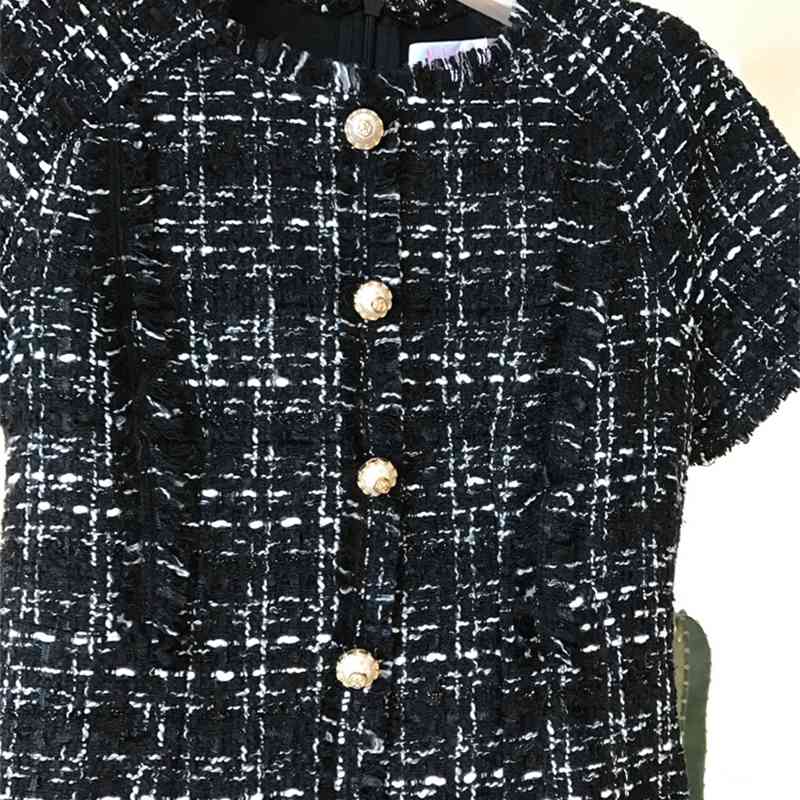 Arrival Winter Runway Short Sleeve Plaid Tweed Dress Autumn Chic Women Elegant Vintage Casual Woolen Dresses Vestido 210520