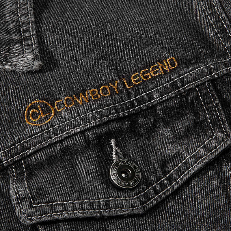 Men's denim jacket autumn Fashion lapel single-breasted youth denim jacket Men's casual letter embroidered denim jacket 210818