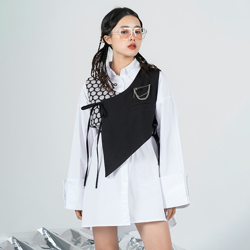 Personlaity Bandahe Waistcoat Women's Summer V-neck Dot Spliced Sleeveless Short Vest Female Tide 5E222 210427