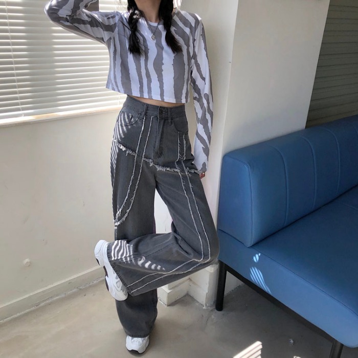 Jeans Woman High Waist Wide Leg Trousers Tassel Patch Harajuku Womens Loose Daily Setreetwear Hip-hop Pants 210422