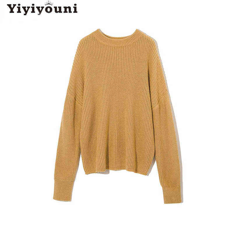 Yiyiyouni Vintage Oversized Knitted Sweater Women Elegant Thick Loose Sweater Pullovers Female Korean Fashion Solid Knitted Tops 211109